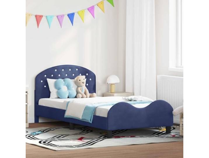 WDGJJFECNMUEHI Samt Bettgestell mit Stauraum Polizeiblau 90 x 190 cm Kinderbettgestell mit Kopfteil Polizeiblau Samt 90x190 cm Bett mit Lattenrost Stauraum Kinderzimmer Einzelbett