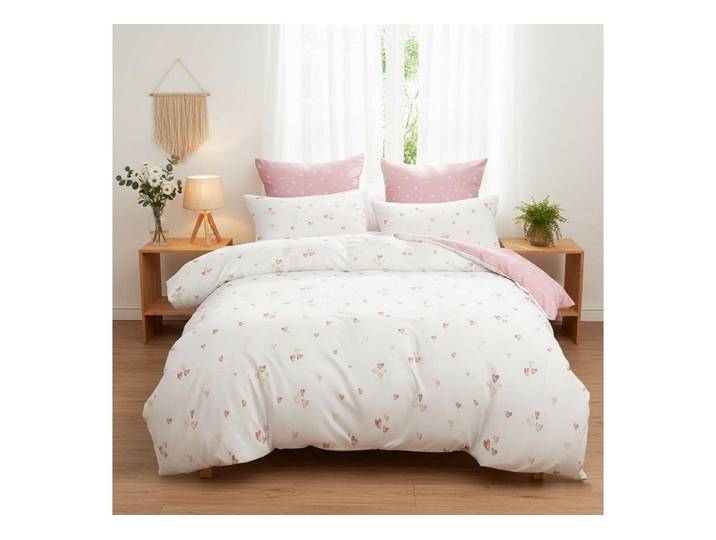 LuxusKollektion Jugendbettwäsche Bettwäsche-Set Herz 155x220 Mädchen Rosa Weiß