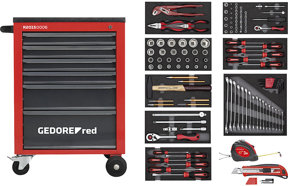 Werkstattwagen MECHANIC, befüllt, 6 Schubladen, 119 Teile, rot/schwarz, HxBxT 910 x 628 x 418 mm GEDORE