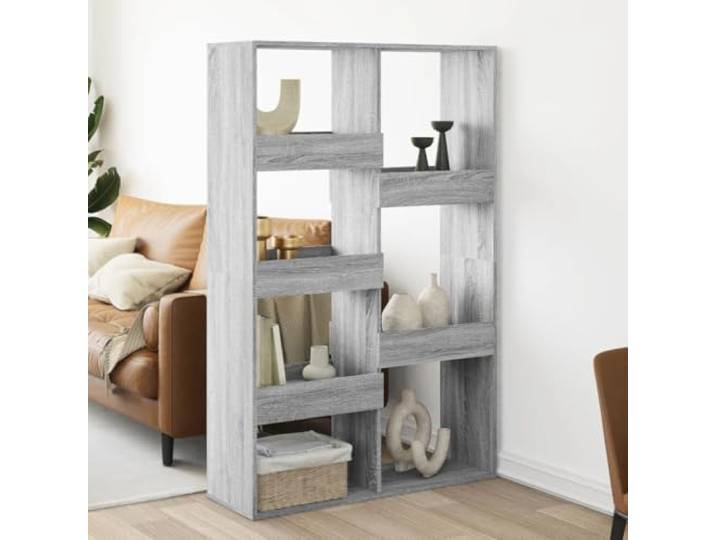 ROMHZKS Raumteiler Grau Sonoma 100x33x155,5 cm Holzwerkstoff mit 7 Fächern 7 geräumige Fächer, feuchtigkeitsbeständig, pflegeleicht, stabil, vielseitig als Regal nutzbar