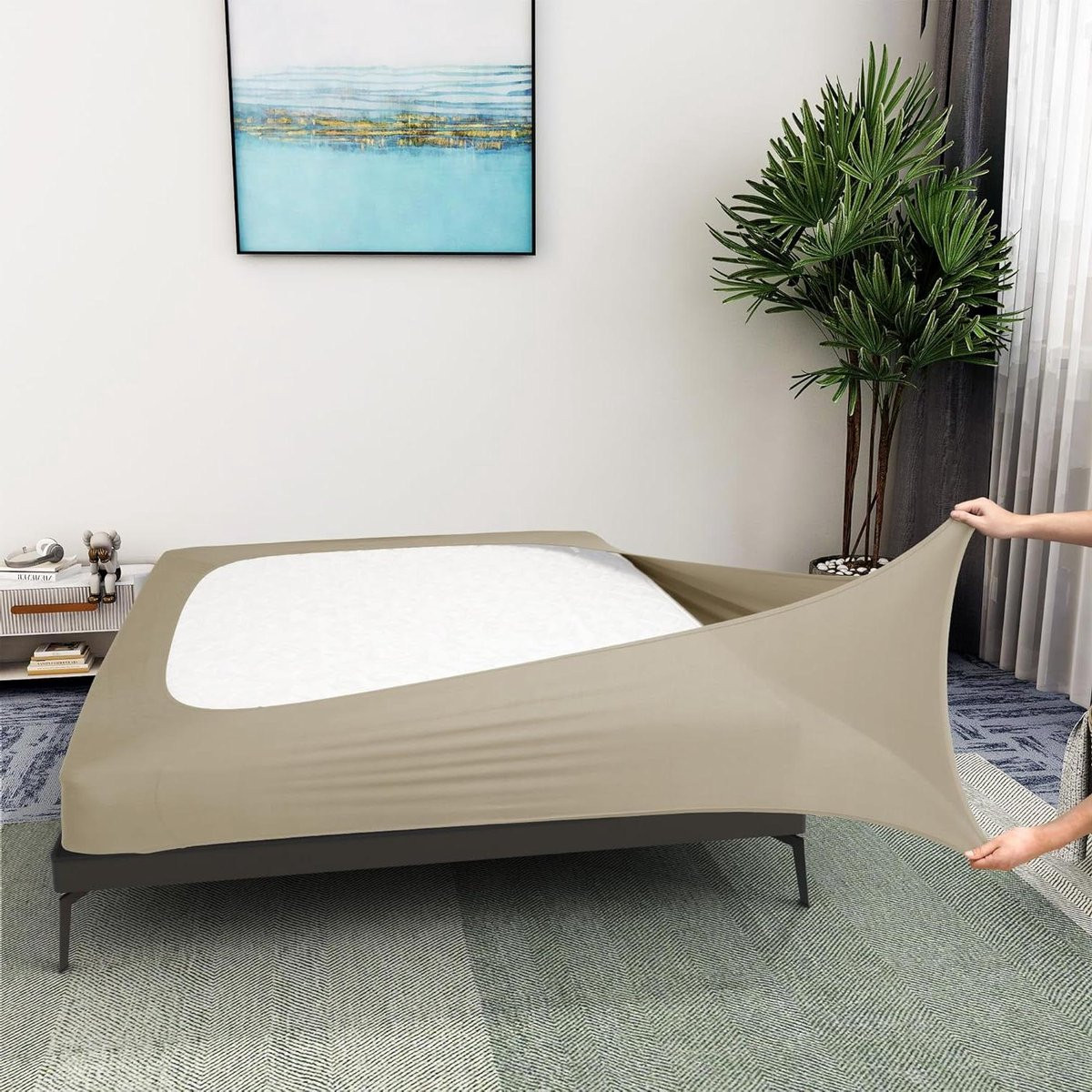 Merkloze Queen Size Boxspringhoes - Matrashoes voor het opfrissen van je bed - 4-Weg Stretch - Taupe