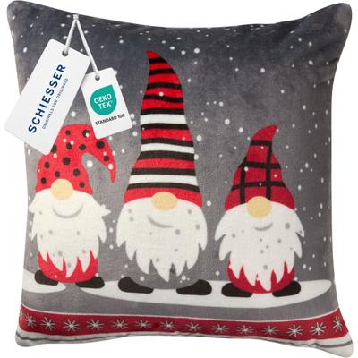 Dekokissen SCHIESSER "Dekokissen Wichtel, weiches Zierkissen mit weihnachtlichem Motiv", grau, B:50cm L:50cm, Polyester, Dekokissen_Sitzkissen_Kissenhüllen, OEKO-TEX STANDARD 100