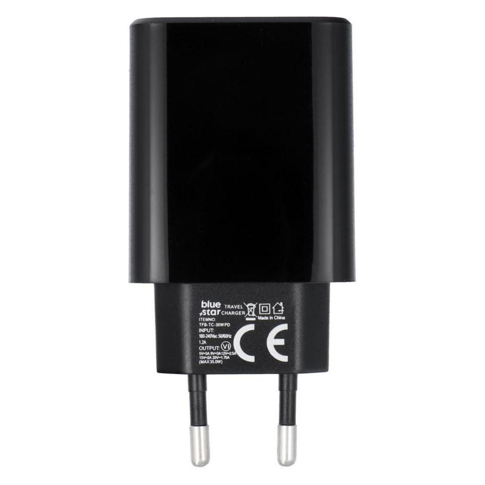 Blue Star Premier Adapter Blue Star BLUE STAR travel charger Type C PD QC4.0 3A 35W TFB-TC-35WPD black (35 W, 1 Port) (5903396417030)