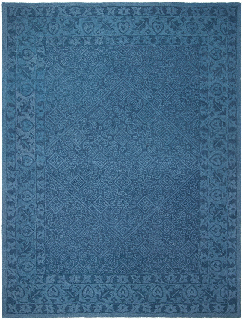 Rosalind Wheeler Dominike Oriental Wool Hand Tufted Area Rug Navy Rectangle 244 x 305cm