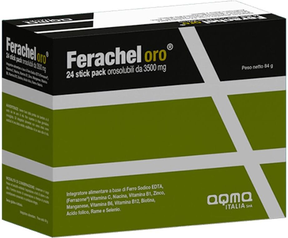 AQMA ITALIA Srl Ferachel Oro 24 Stick, Integratore ferro orosolubile con vitamine e minerali