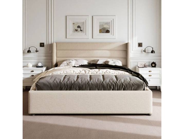 Structure de lit - 160x200 - RWUDV - Lit Double - Lit 160x200 - coffre - sommier - Lin beige