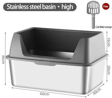 Inspired Living XL Stainless Steel Cat Litter Box With Lid And High Sides a Complete Set