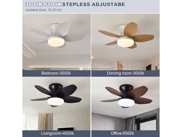 Ventilateurs de plafond de 25 pouces avec éclairage et télécommande, ventilateur de plafond encastré, moteur DC réversible et silencieux, ventilateurs de plafond à profil bas pour la maison.