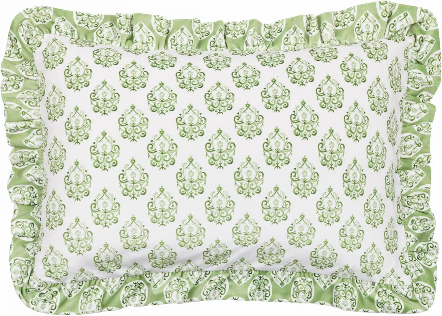 Krissa Velvet Kussenhoes Groen - Blokprint - B: 40 cm, D: 60 cm