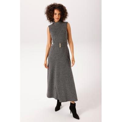 Maxikleid ANISTON CASUAL, Damen, Gr. 44, N-Gr, ohne Ärmel, Jersey, grau (anthrazit, weiß, meliert), Jersey, Obermaterial: 67% Polyester, 23% Viskose, 10% Elasthan, meliert, figurumspielend knöchelfrei, abgesteppte Kante, Kleider Maxikleid, mit...