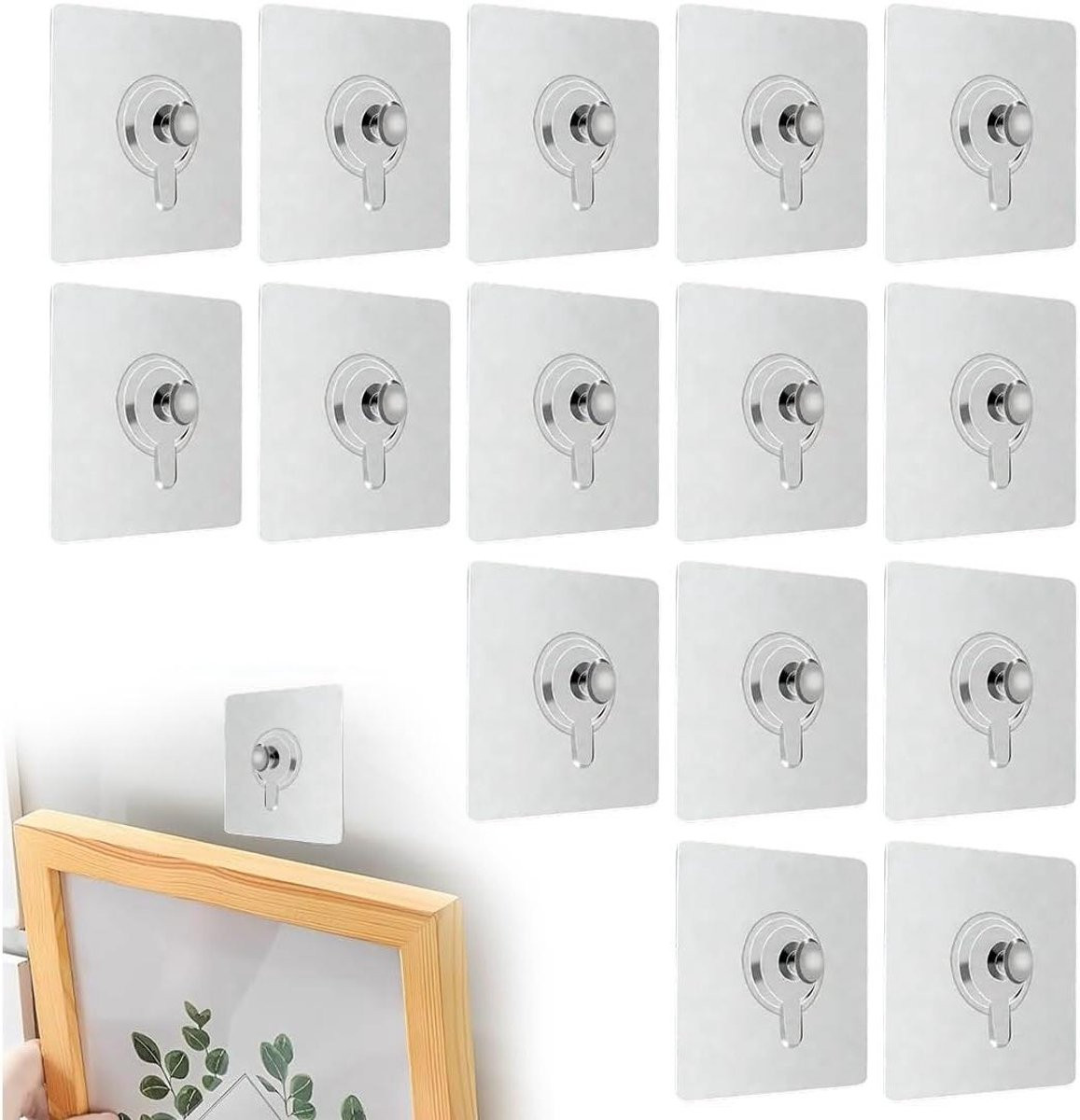 Set van 15 zelfklevende wandhaken voor decoratie, transparant