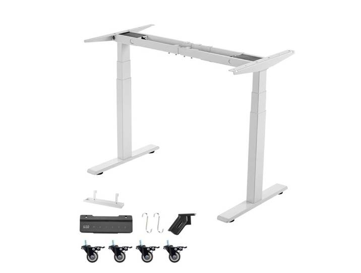 Pied Bureau Assis Debout Double Moteur -VEVOR-Cadre Bureau Assis Debout Électrique-Réglable en Hauteur 60-125 cm-Blanc