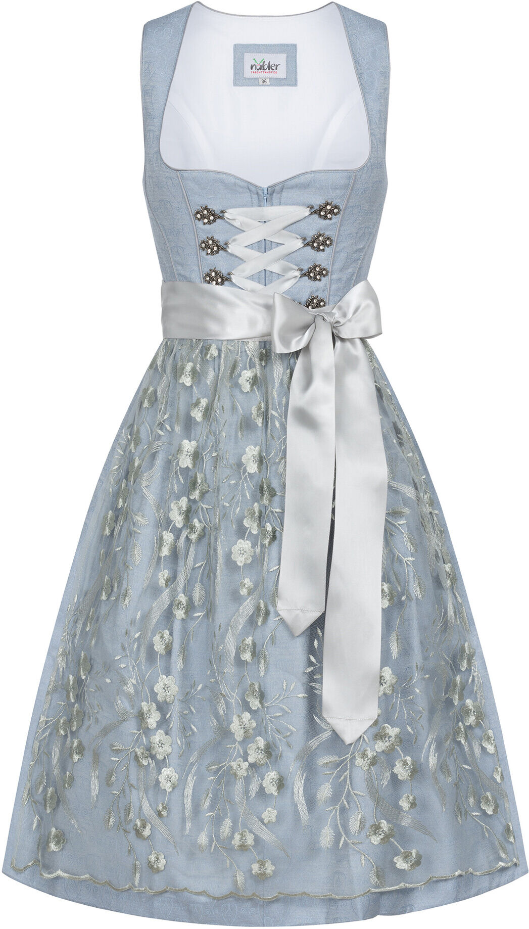Dirndl NÜBLER "Midi Dirndl Fleur", Damen, Gr. 46, EURO, blau, Obermaterial: 100% Polyester PES., Kleider Dirndl