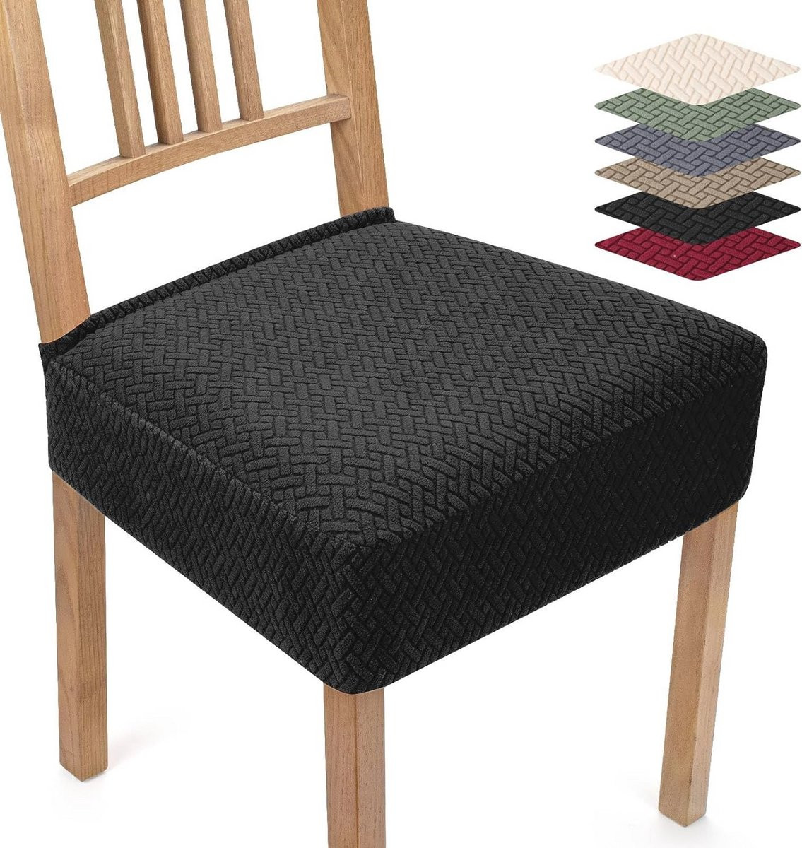 Set van 4 Moderne Wasbare Stoelhoezen - Universele Jacquard Stoelbekleding - Zwart