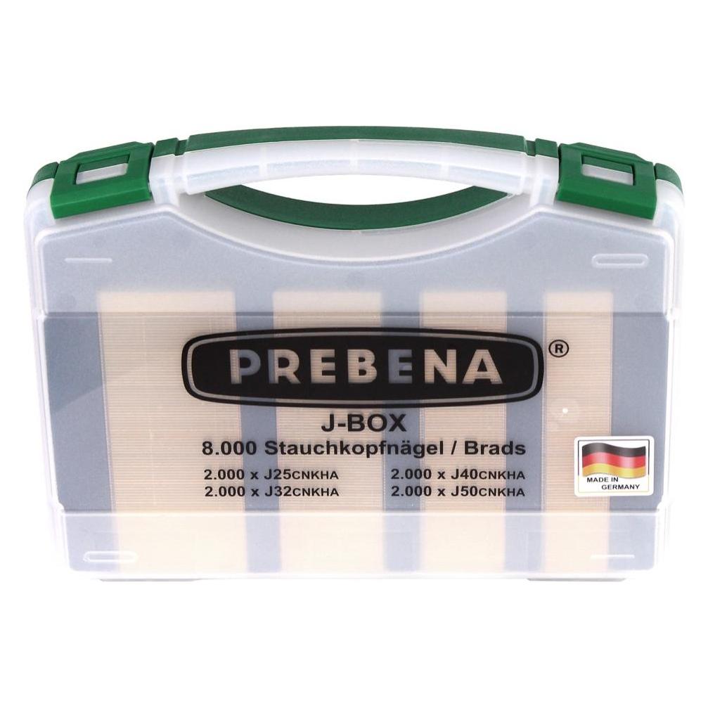 Prebena 2P-J50SDS Luftdruck Druckluftnagler 5-7 bar im Transportkoffer + J-BOX 8.000 (Nagelpistole) (2P-J50SDS)