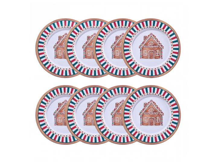 Assiette Maison en pain d'épice 8 Ø 33cm Vert/Doré/Doré