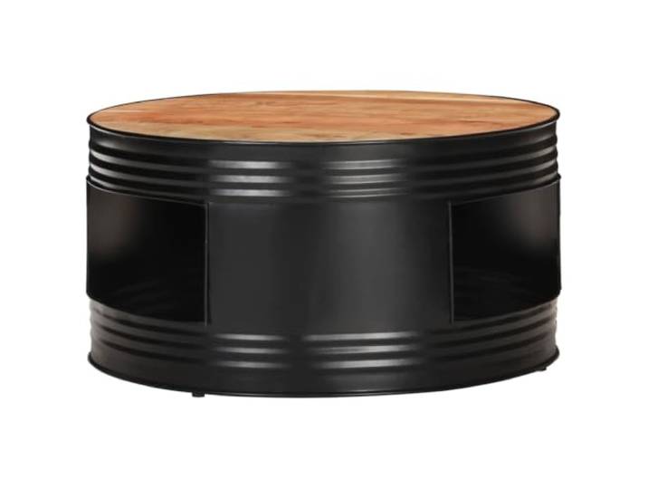 KKgypkn Couchtisch Schwarz 68x68x36 cm Akazie Massivholz Pulverbeschichtetes Eisengestell, robust und langlebig, Stauraum unter Tischplatte, für Wohnzimmer und Büro
