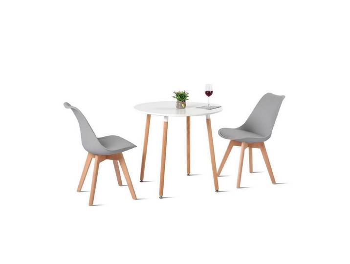 LuxusKollektion Essgruppe Esstisch Holztisch Stuhl Set 80CM-Esstisch Weiß 2 Grau Buche Stühle