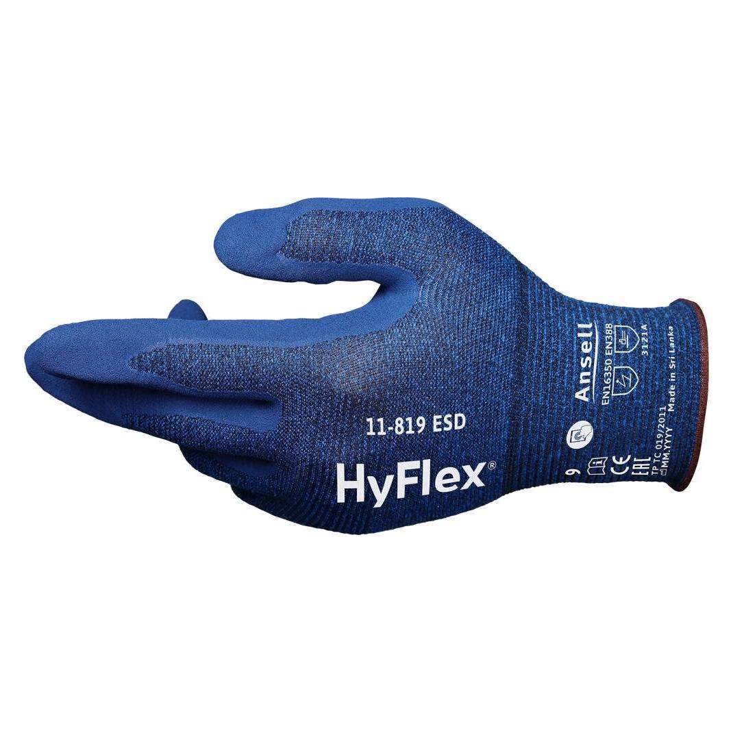 Ansell Handschuhe HyFlex 11-819 ESD Grösse 11 blau EN 388, EN 16350 PSA-Kategorie II (11) (11-819-ESD-11)
