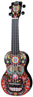 Mahalo Skull Ukulele Day of the Dead Noir avec graphisme tête de mort