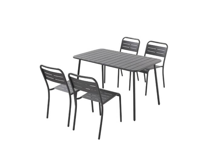 BERGAME - Ensemble table de jardin 120 cm et 4 chaises gris foncé
