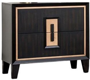 Benjara Yada Nightstand, 2 Drawers, Espresso Brown Solid Wood, Gold, 27 Inch