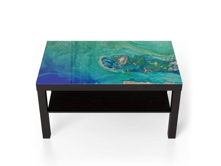 DEQORI Glastisch schwarz groß 90x50 cm Motiv Herz der See ausgefallener Beistelltisch aus Glas Hochglanz Couchtisch fürs Wohnzimmer moderner Couch Tisch mit Design