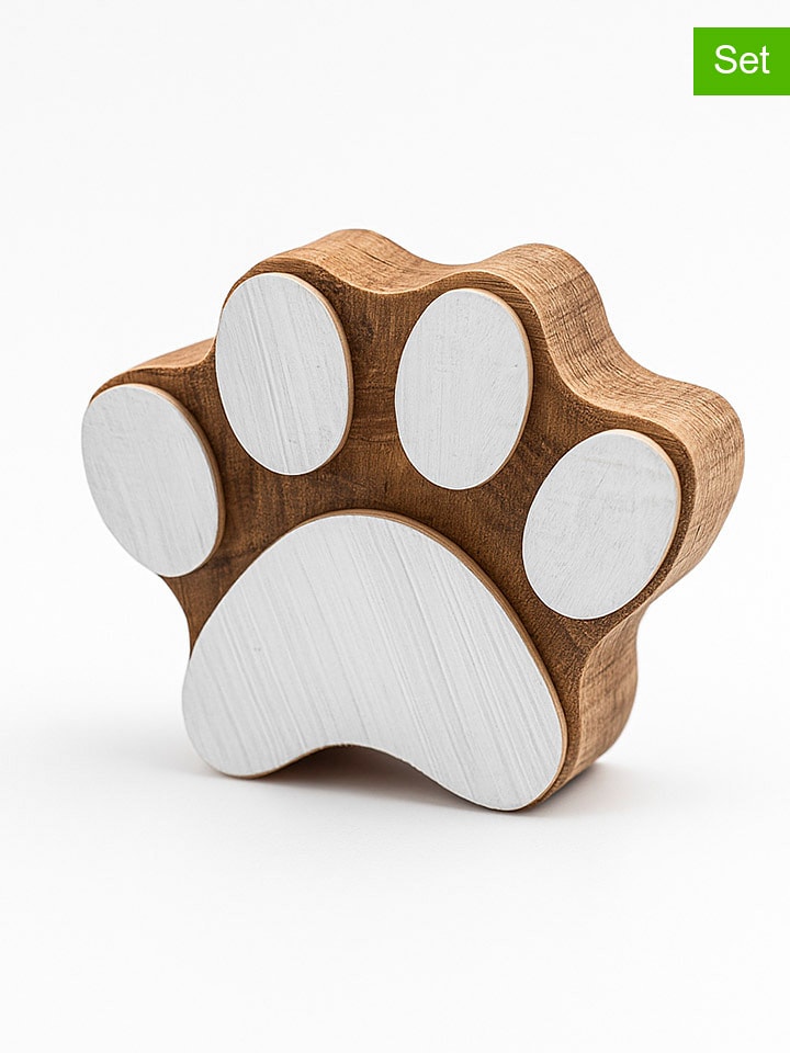 Samimi 2er-Set: Blockdruck-Stempeln ''Paw'' in Natur/ Weiß - (L)5 x (B)5 cm - onesize