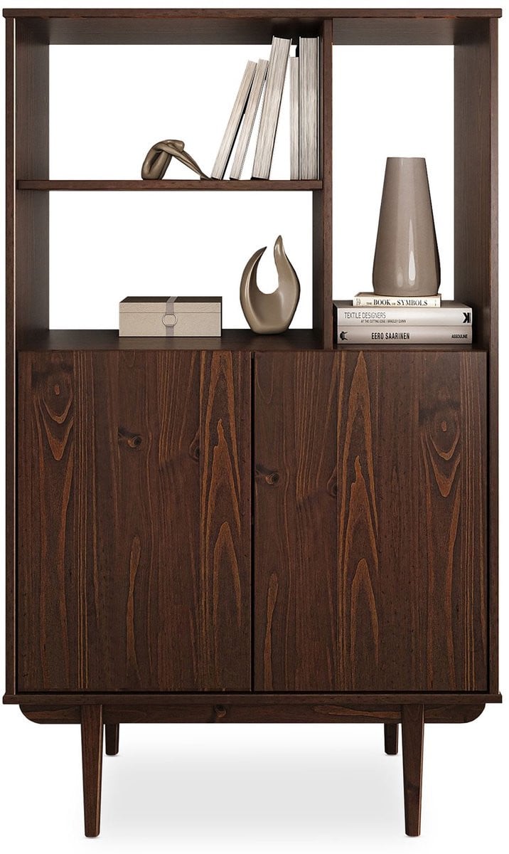 Highboard SIMONA van massief hout met open plank in notenhout
