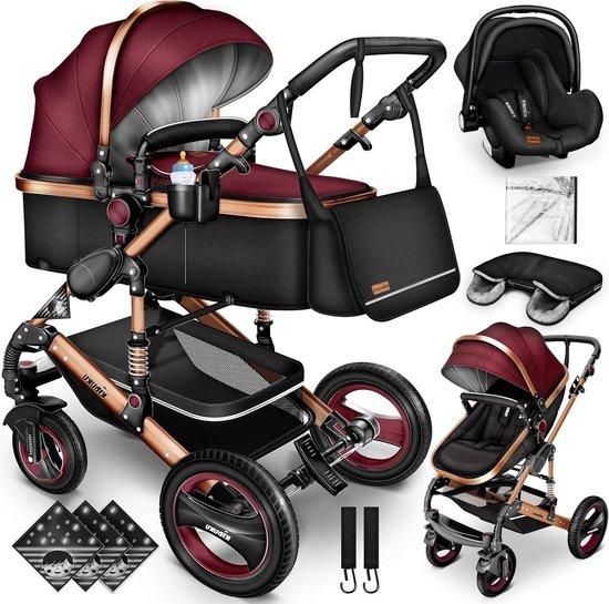 Kinderwagen-Set - Kombi-Kinderwagen - Transport für Babys - 3-in-1-Funktionalität - Bis zu 13 kg - Bordeaux-Kupfer