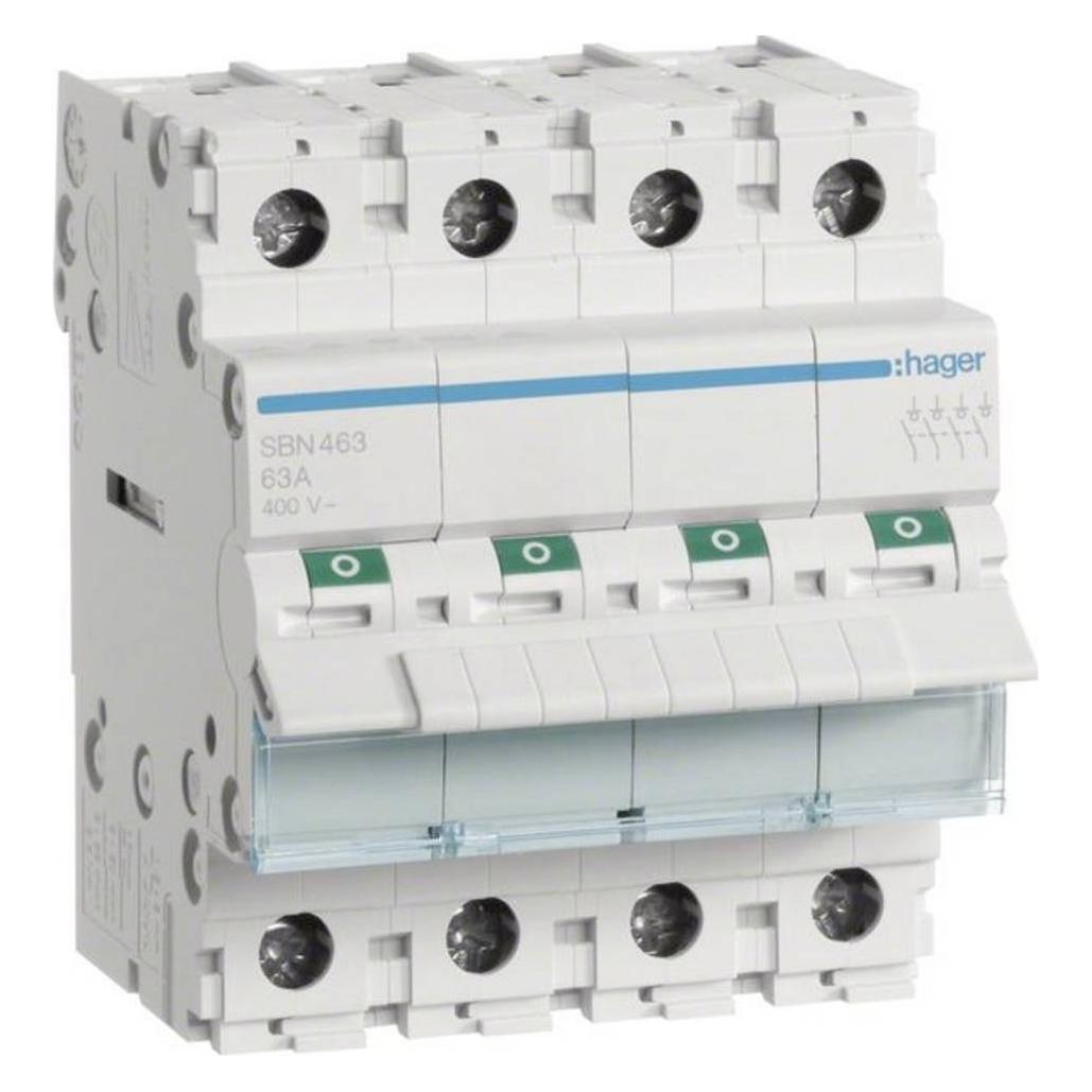 Hager SBN463. Nennstrom: 63 A, Spulenspannung (max): 440 V. Module Menge (max): 4 Modul(e), Internationale (SBN463)