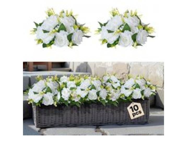 VEVOR Boules de Fleurs Artificielles, Lot de 10, 24 cm, Compositions de Roses Blanches Artificielles, Fausses Fleurs Décoratives pour Centres de Table, Mariages, Saint-Valentin, Décoration d'Intérieur