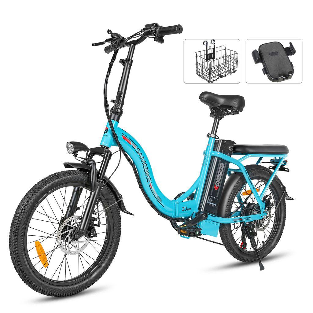 Elektrofahrrad 250W 25km/h 12Ah Samebike CY20 20" City E-BIKE hellblau+ Korb + Ständer