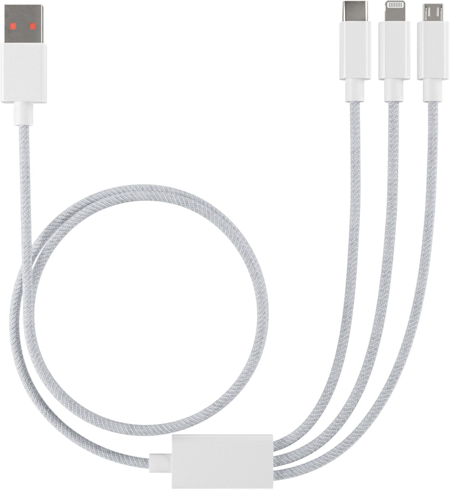 Kabel USB 3 w 1 z oplotem (Type-C, Lightning, Micro) – 1,5 m   biały - Refurbished