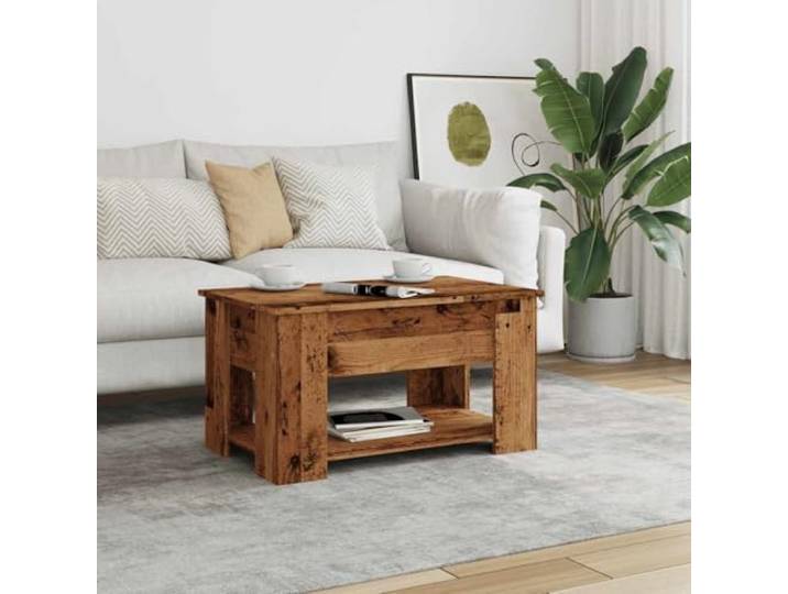 KTHLBRH Couchtisch aus antikem Holz, 79 x 49 x 41 cm Hebeplatte, verstecktes Fach, Spanplatte, Mehrzwecktisch für Wohnzimmer