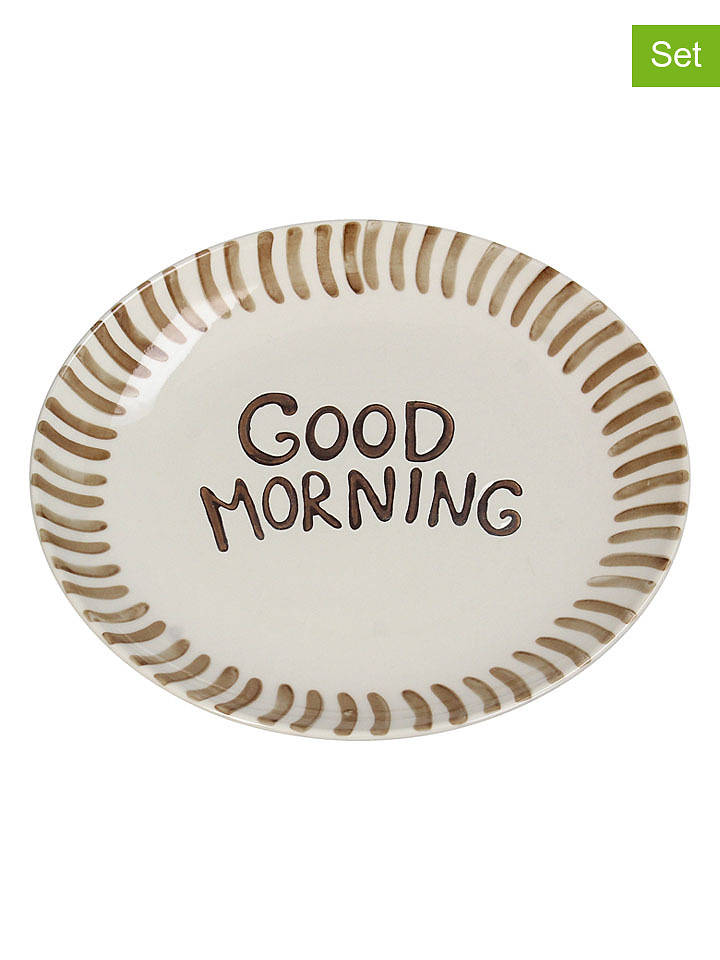Kersten 2er-Set: Frühstücksteller ''Good Morning'' in Creme/ Hellbraun - Ø 20,5 cm - onesize
