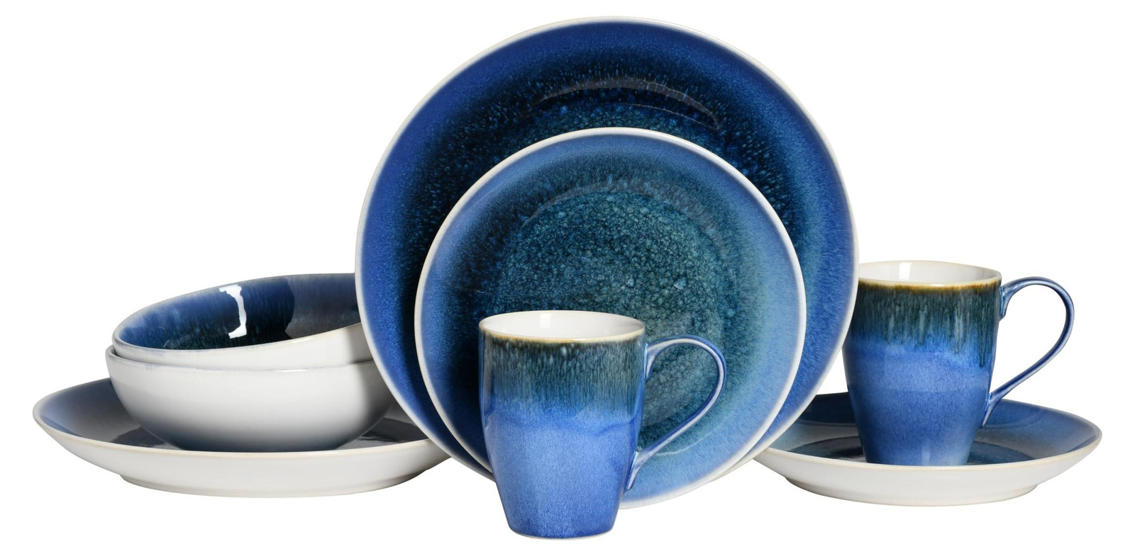 Dripio 8-delige Caldera serviesset, blauw, steengoed