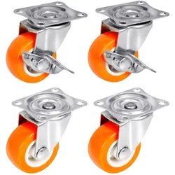 PRIOstahl 2 Lenkrollen + 2 Bremsrollen 38mm Orange Rollen Möbelrollen Spurlos & Leise Premium