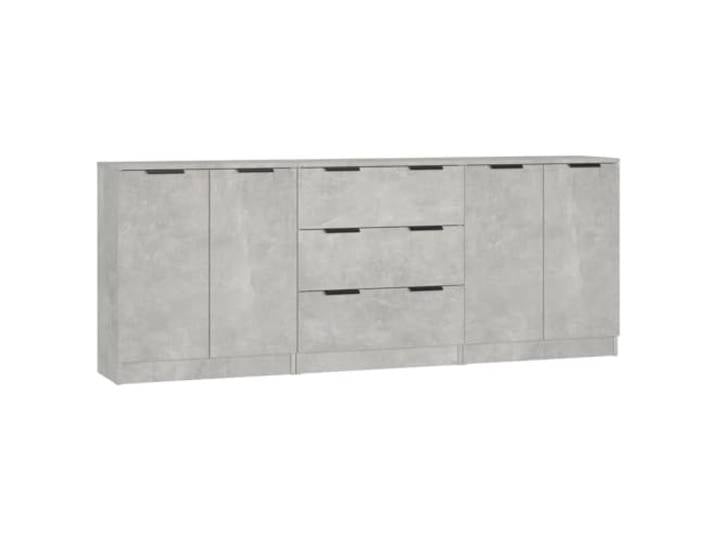 vidaXL Sideboard 3-TLG. Kommode Anrichte Schrank Beistellschrank Mehrzweckschrank Standschrank mit Schubladen Türen Betongrau Holzwerkstoff