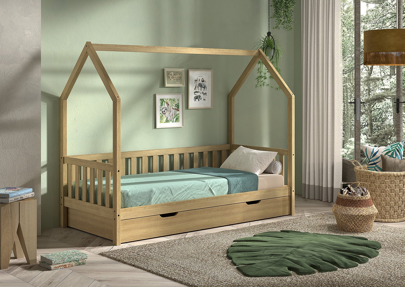 home24 Cabane Houten huisbed voor kinderen, Bruin, B/D: 90 x 200 cm