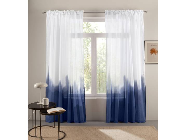 Gardine BRUNO BANANI Nevalla Gr. 2, blau, B:130cm H:175cm, Baumwolle, Baumwolle, Gardinen, Gardine, Schal mit Farbverlauf, moderner Hingucker, Vorhang, jedes Zimmer
