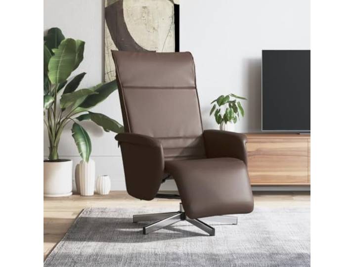 Relaxsessel mit Fußteil aus Kunstleder, Braun, 360 Grad Drehbar, Manuelle Kunstlederbezug, schmutzabweisend, pflegeleicht, Sperrholz- und Metallrahmen, 110 kg belastbar, für Wohnzimmer geeignet