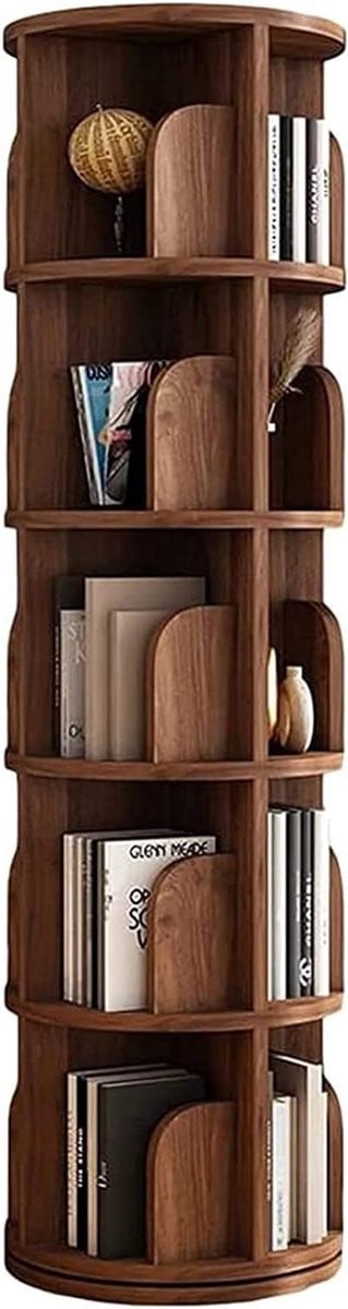 Draaibare Boekenkast Teak - 360 Graden Rotatie Hoekplank Organizer van Massief Hout