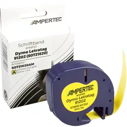 Label Band kompatibel zu Dymo 91202 (S0721620) schwarz auf gelb 12mm x 4m