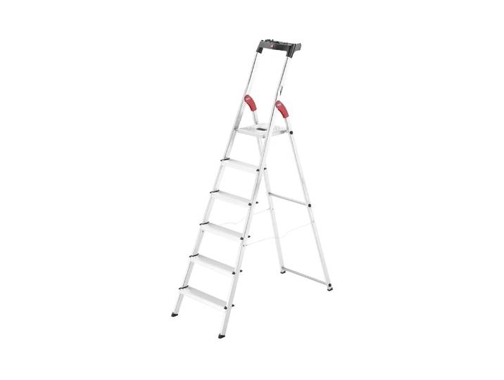 Stehleiter HAILO L60 6 Stufen , rot (silberfarben, rot, schwarz), B:50cm H:128cm L:116cm, Aluminium, Stahl, Leitern, Stehleiter