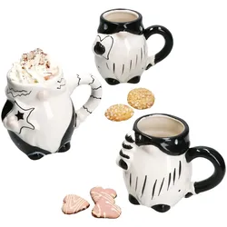 3x Kaffeebecher Wichtel 450ml schwarz-weiß Glühwein Kakao Weihnachten Pott Tasse