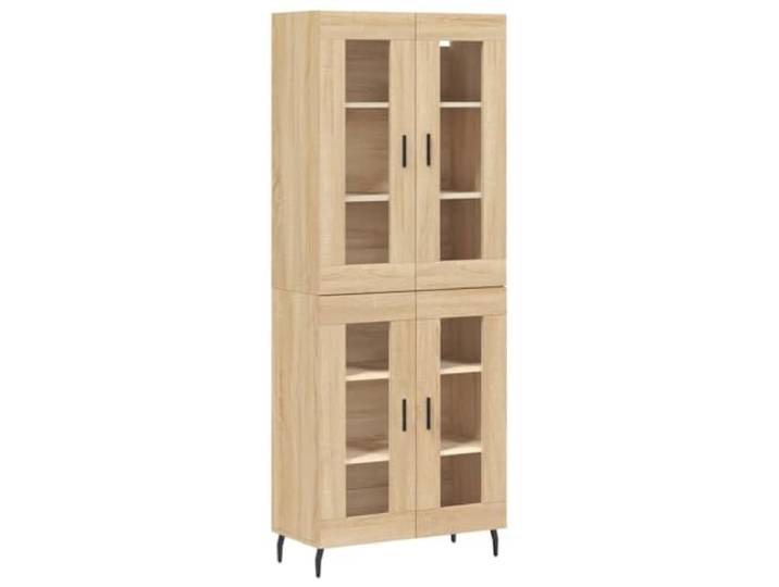 Coespram Highboard Sonoma-Eiche 69,5x34x180 cm Schrank 2-teilig Eleganter Vitrinenschrank mit Glasfronten und Metallbeinen für stilvolle Ordnung in Wohnzimmer, Esszimmer oder Flur.