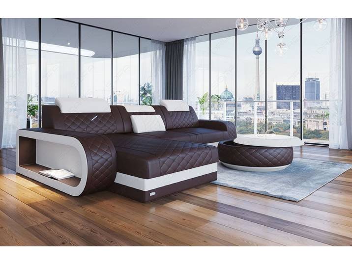 Sofa Dreams Ecksofa Ledersofa Berlin L Form Mini Couch mit LED, Designersofa, Sofa aus Eigenproduktion