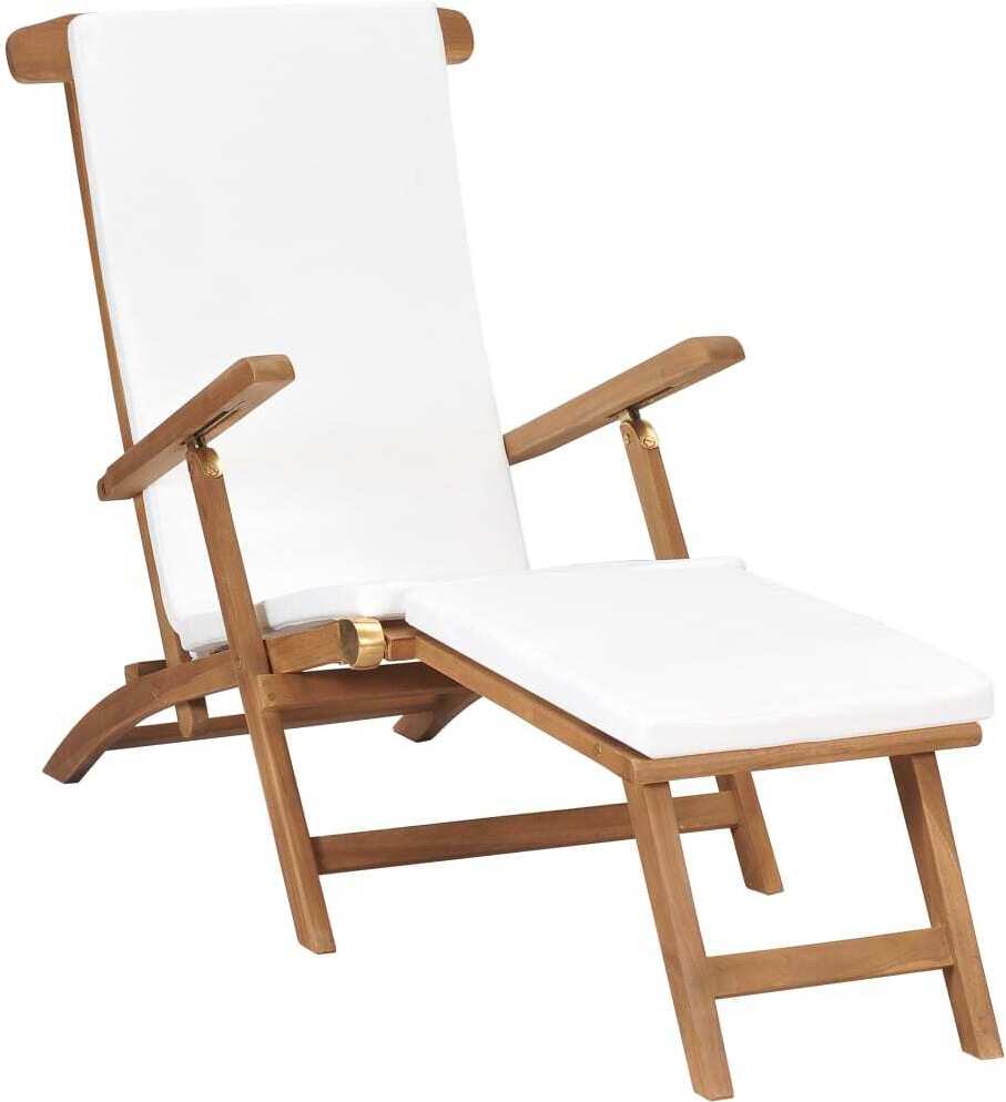 Maison Exclusive - Liegestuhl mit Auflage Cremeweiß Massivholz Teak