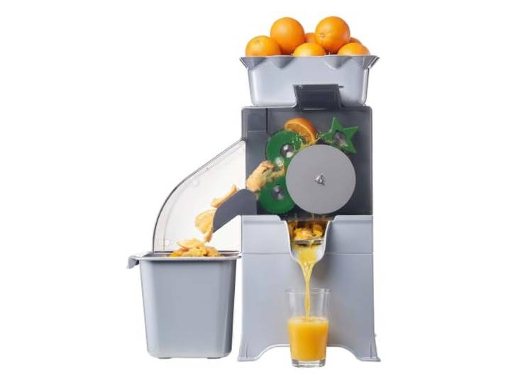 VEVOR Gewerbliche Orangenpresse Elektrische Zitruspresse 100 W Edelstahl, Elektrische Saftpresse mit Einzelnem Schalenbehälter, Entsafter für Zitronen Zitrusfrüchte Granatäpfel mit PC-Abdeckung